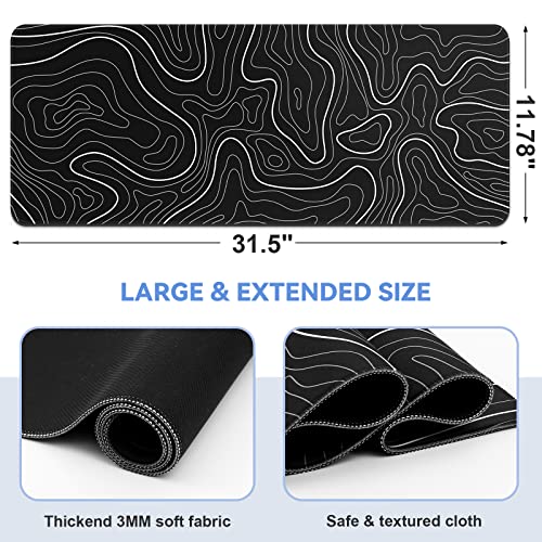 Massive Gaming Mouse Pad 31.5 x 11.8 inches – Anti-Slip Rubber Base Keyboard and Mouse Mat for Residence and Workplace (Black with White Design)