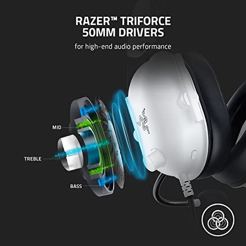 Razer BlackShark V2 X Gaming Headset: 7.1 Encompass Sound, 50mm Drivers, Reminiscence Foam Ear Cushions - Appropriate with PC, Mac, PS4, PS5, Change - 3.5mm Audio Jack - White