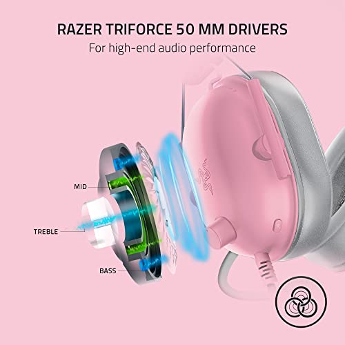 Razer BlackShark V2 X Gaming Headset: 7.1 Encompass Sound, 50mm Drivers, Reminiscence Foam Ear Cushions - Appropriate with PC, PS4, PS5, Change - 3.5mm Audio Jack - Quartz Pink