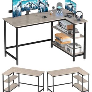 WOODYNLUX 43-Inch L-Formed Pc Desk – House-Saving House Workplace Desk with Shelf, Nook Gaming Desk for Work, Writing, and Research in Grey