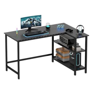 WOODYNLUX L-Formed Desk – 43-Inch Gaming and Laptop Nook Desk, Dwelling Workplace Writing Desk with Shelf, House-Saving Workstation, Fashionable Minimalist Wood Design in Carbon Black